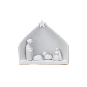Stoneware Nativity, Reactive Glaze, White