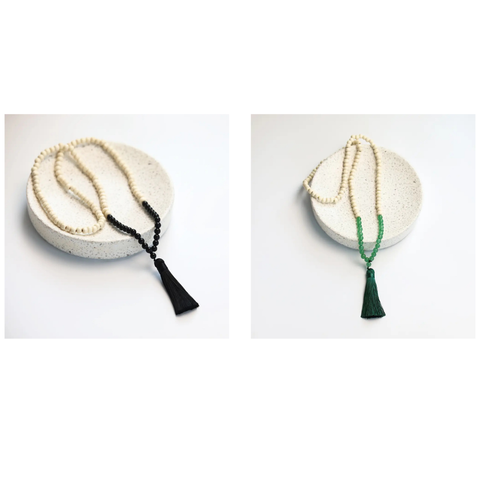 Boho Wood Bead, Tassel Necklace