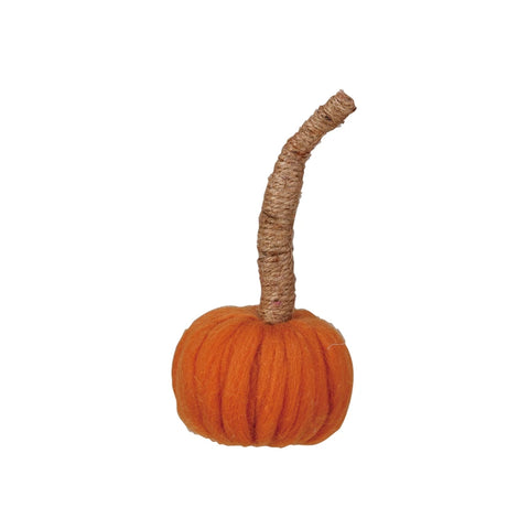 Wool Pumpkin w/ Jute Wrapped Stem, Orange Color