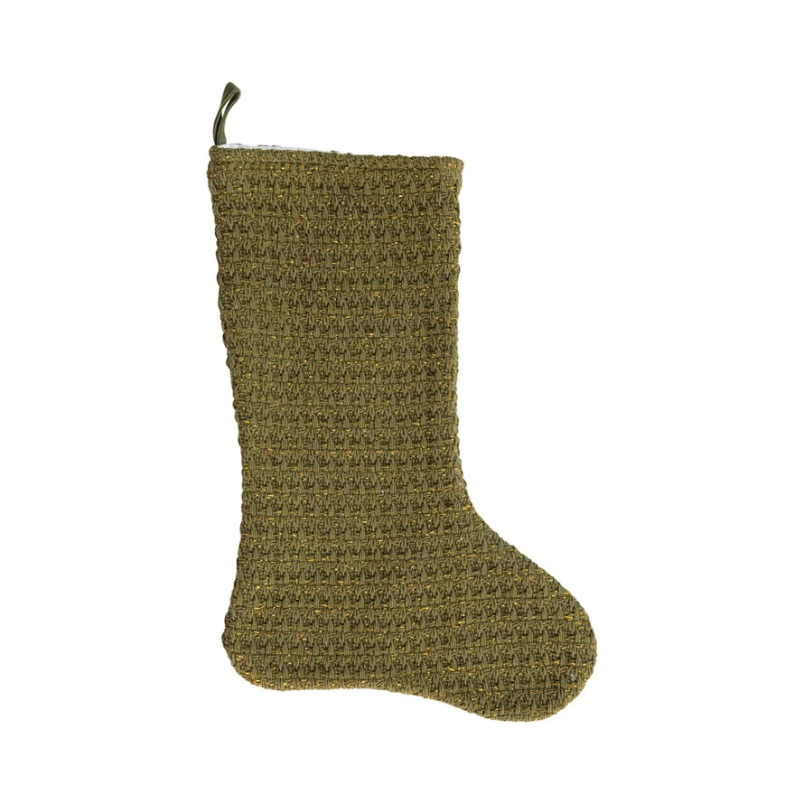 Woven Cotton Stocking w/ Metallic Gold Thread in Red or Green