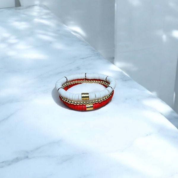 Red and White Game Day Bracelet Stack
