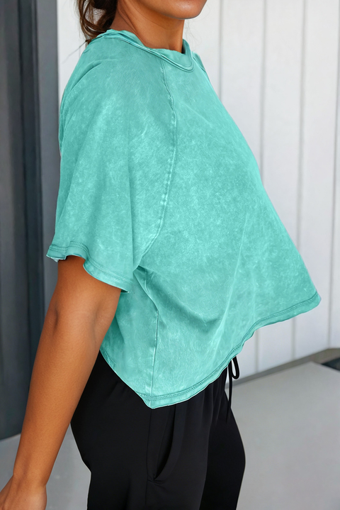 Mineral Wash Raglan Sleeve Boxy Fit Cropped Tee