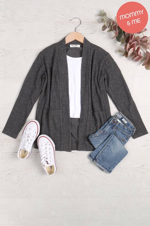 KIDS/YOUTH COZY WAFFLE POCKET CARDIGAN: Navy