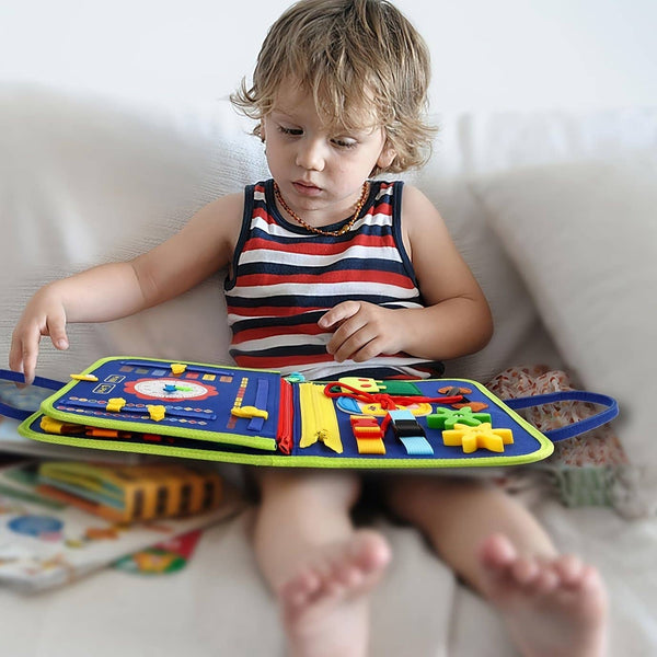 KiddieKickz - 25-IN-1 Busy Board: Montessori Toy For 1-4 Year Old Toddlers: Blue