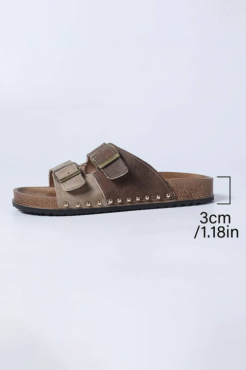 Two-tone Retro Buckle Straps Hollowed Faux Suede Sandals