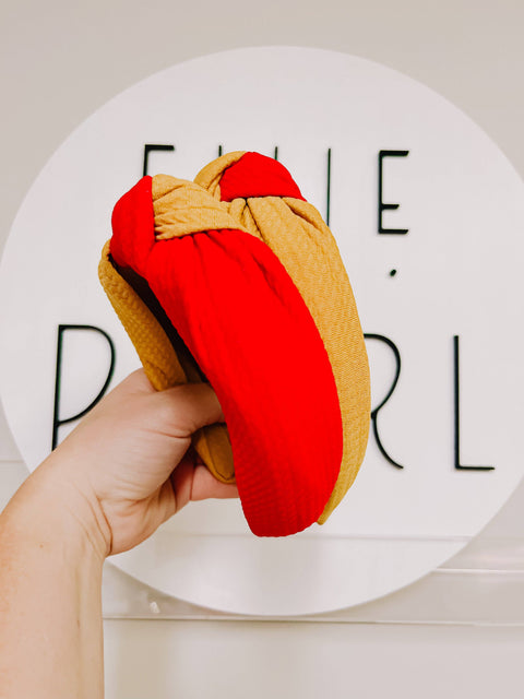 Gold Red Colorblock KC Knotted Headband for Girls & Women