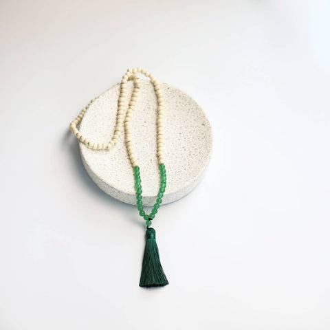 Boho Wood Bead, Tassel Necklace