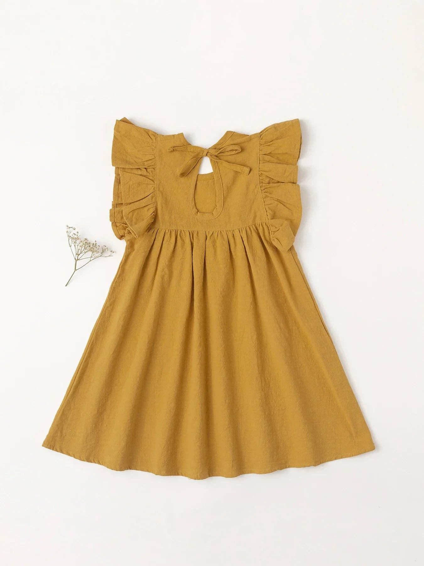 KiddieKickz - Baby Girls' Tie-back Overall Dress: Cotton Summer Casual Wear: Turmeric Yellow / 1T-2T