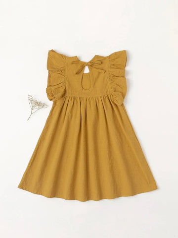 KiddieKickz - Baby Girls' Tie-back Overall Dress: Cotton Summer Casual Wear: Turmeric Yellow / 3T-4T