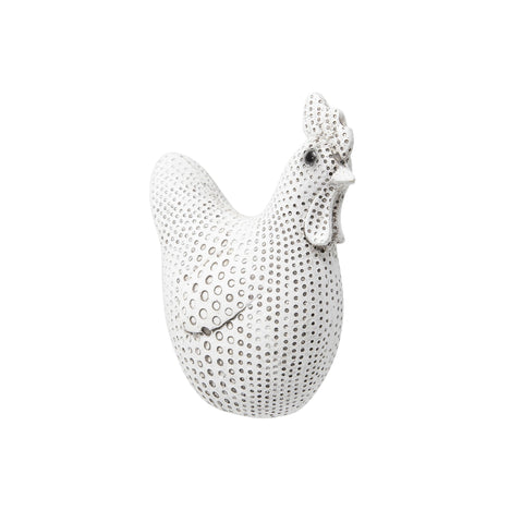Decorative Sculpture - White Resin Spotted Chicken, 5 in.