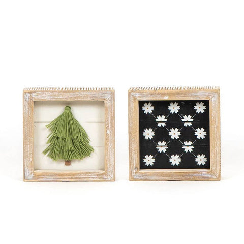 5x5 framed sign TASSEL TREE  CHRISTMAS home Decor