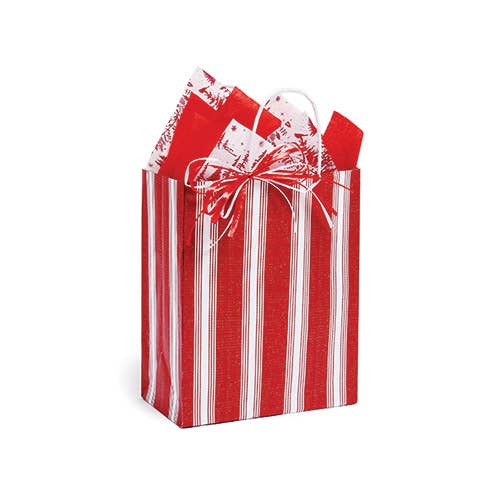 Red Ticking Stripe Christmas Paper Gift Bags (BAG ONLY)