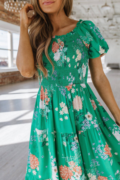 Deanna Floral Tiered Midi Dress