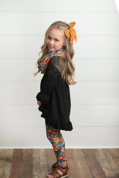 Kids/Youth Hi-Lo Black & Floral Print 3 Piece Scarf Fall Set