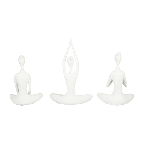 Resin Yoga Ladies Figurines Set of 3 - White, 10 in.
