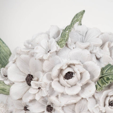 White 13 in. Resin Textured Bull Skull with White Flowers