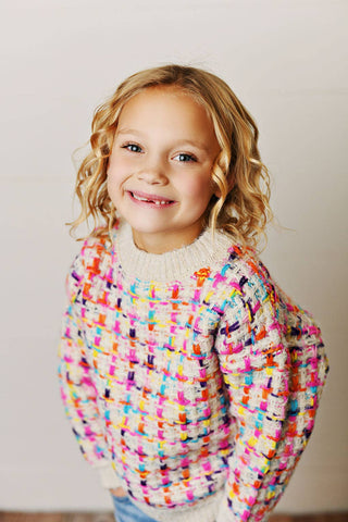 Kids/Youth Rainbow Colored Knit Texture Crew Neck Fall Sweater