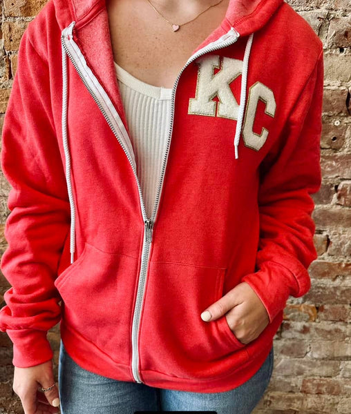 Red Heather Zip Up | Bella Sponge + KC Red Patch