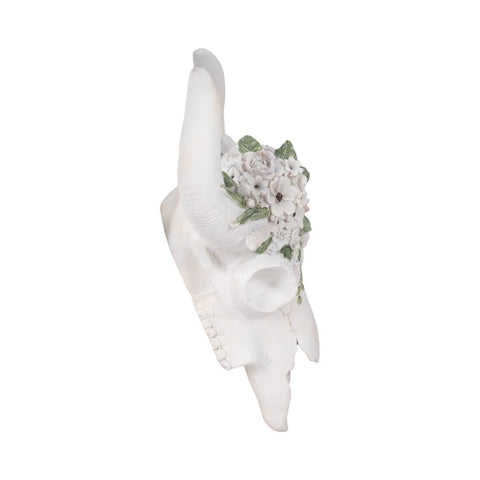 White 13 in. Resin Textured Bull Skull with White Flowers