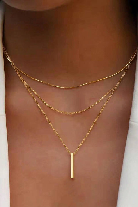 Bar Pendant Layered Adjustable Chain Necklace