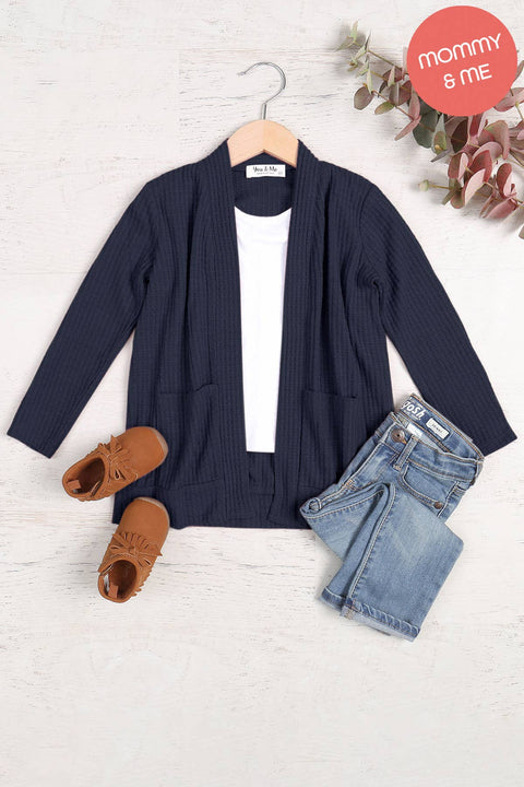 KIDS/YOUTH COZY WAFFLE POCKET CARDIGAN: Navy