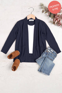 You & Me - SALE!!! YMC30002TKV-KIDS COZY WAFFLE POCKET CARDIGAN: Navy / (3T)