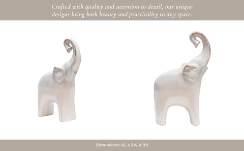 Ivory 6x11 in. Ceramic Novelty Elephant Figurine