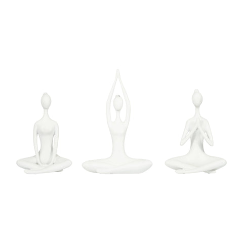 Resin Yoga Ladies Figurines Set of 3 - White, 10 in.