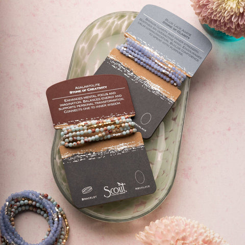 Scout Curated Wears - Stone Wrap Bracelet/Necklace - Agalmatolite/Silver/Gold