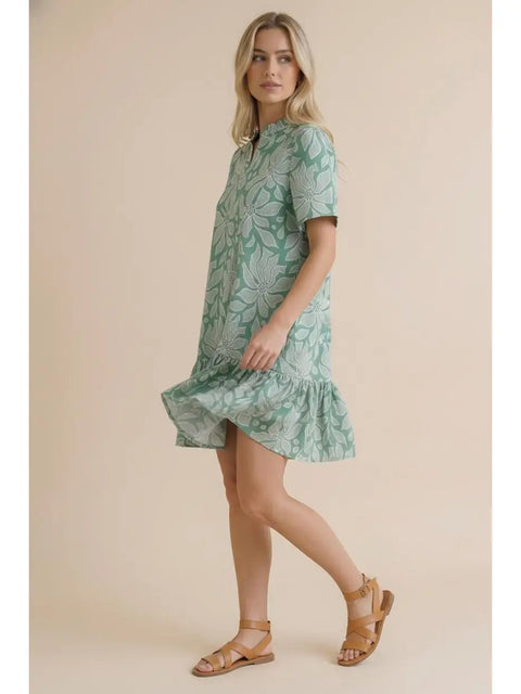 Flutter Short Sleeve Knee Length W/Side Pocket
