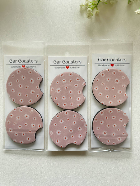 Frederick Family Co. - Car Coasters, Set of 2 Car Floral, Boho Trendy Coasters: #4 Green Checker