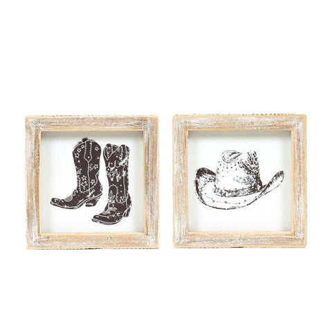 5x5 wood frame sign (HAT/BOOTS) Cowboy Home Decor