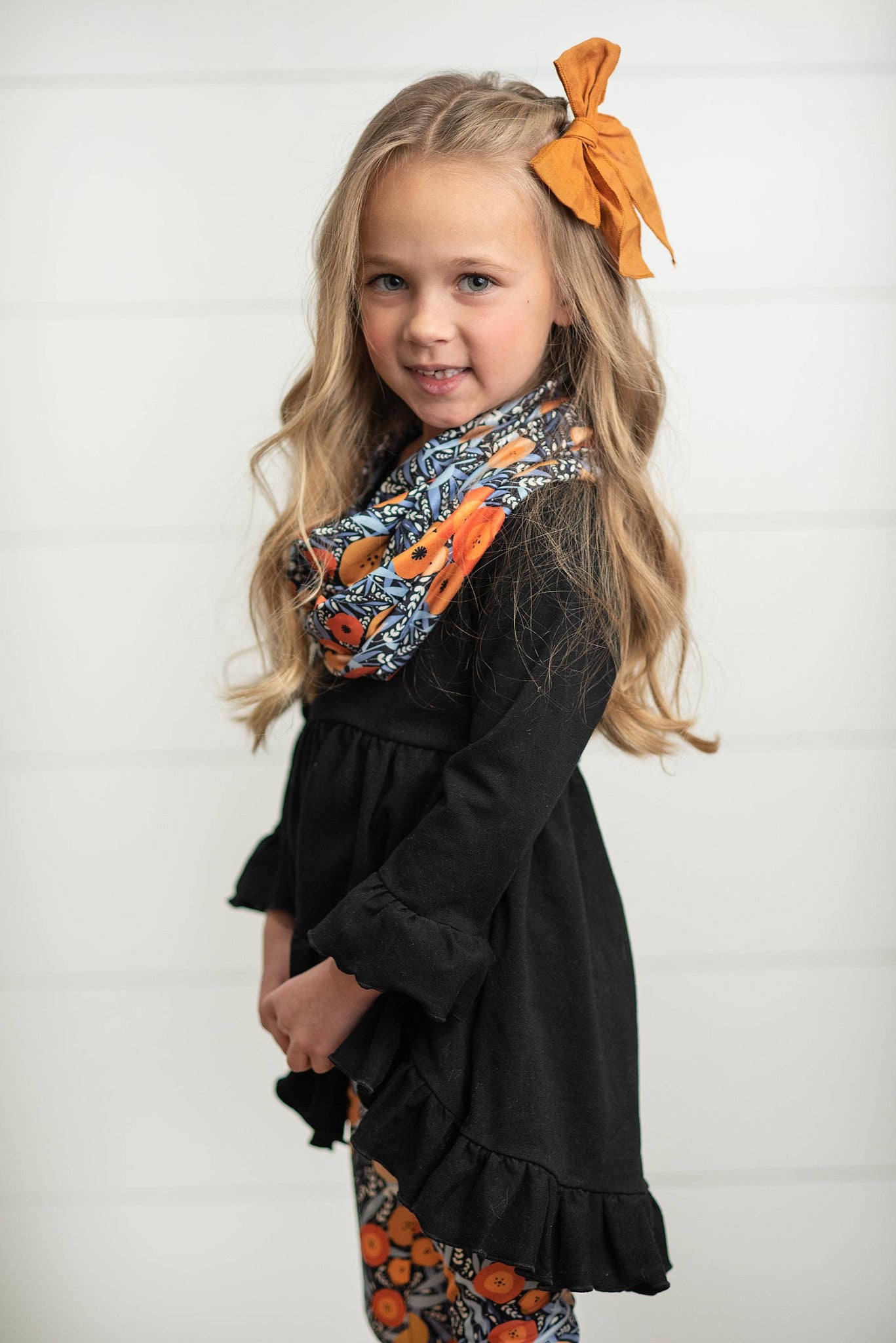 Kids/Youth Hi-Lo Black & Floral Print 3 Piece Scarf Fall Set