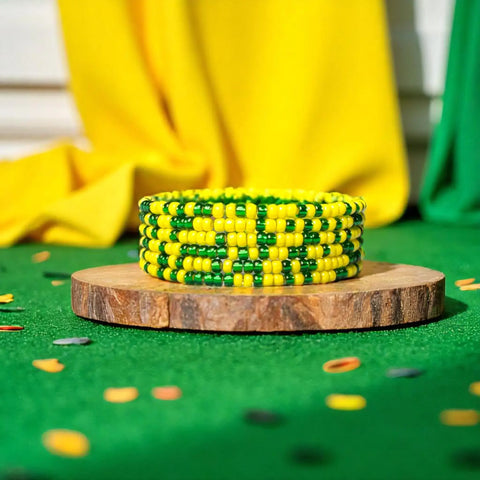 Green and Yellow Game Day Seed Bead Bracelet Stack
