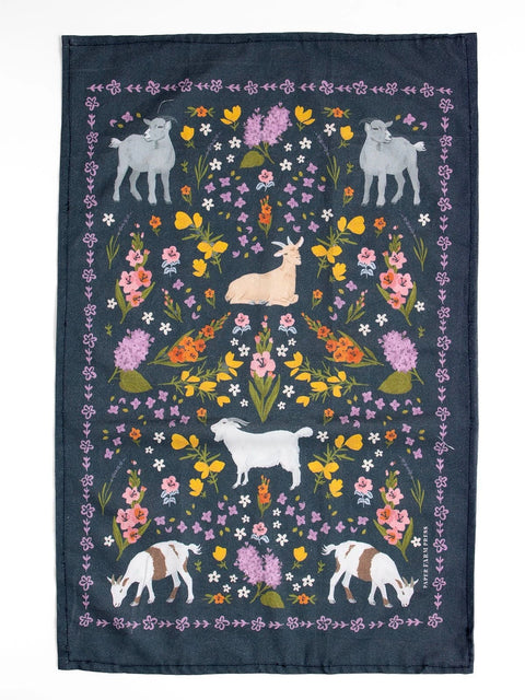 Goats Folk Floral Tea Towel