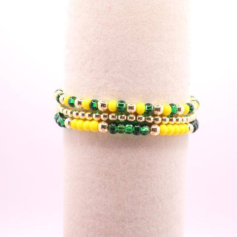 Green and Yellow Hematite Game Day Bracelet Stack