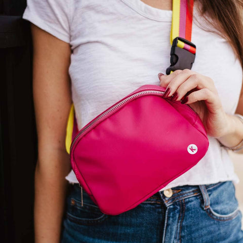 Hot Pink Solid Belt Bag with Striped Strap Valentine's Day