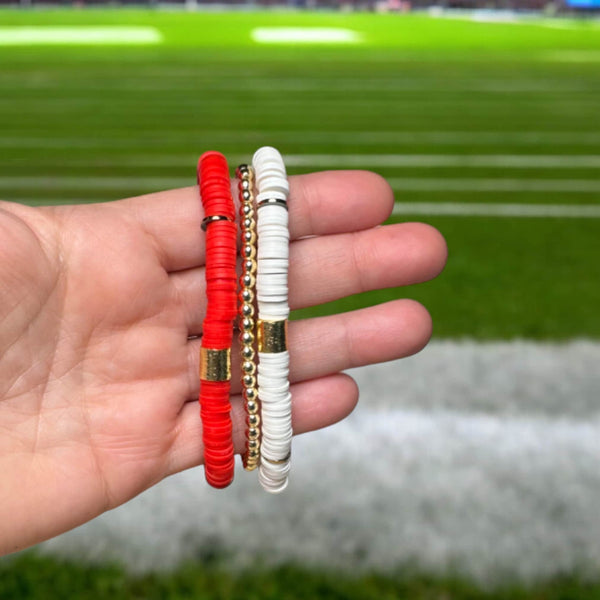 Red and White Game Day Bracelet Stack