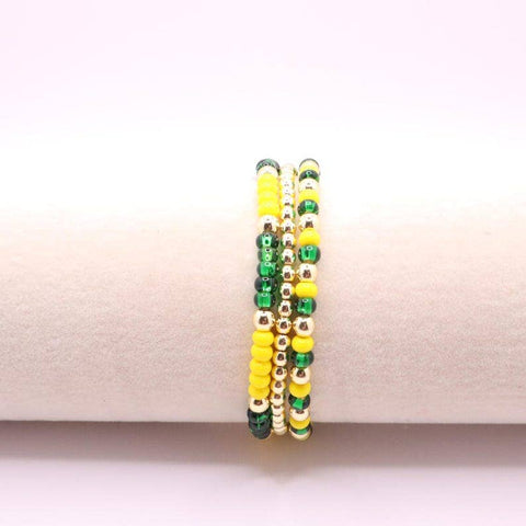 Green and Yellow Hematite Game Day Bracelet Stack