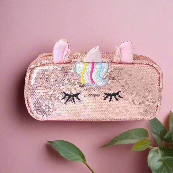 KiddieKickz - Unicorn Sequin Pencil or Cosmetic Bag: Light Pink