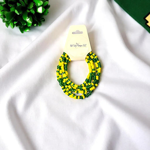 Green and Yellow Game Day Seed Bead Bracelet Stack
