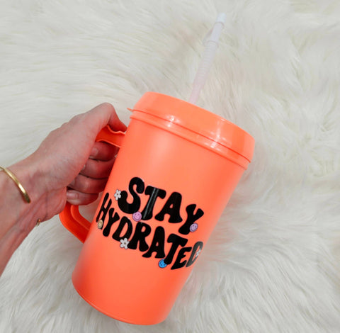 'Stay Hydrated' Retro Floral Smile Mega Trucker Mug 34oz