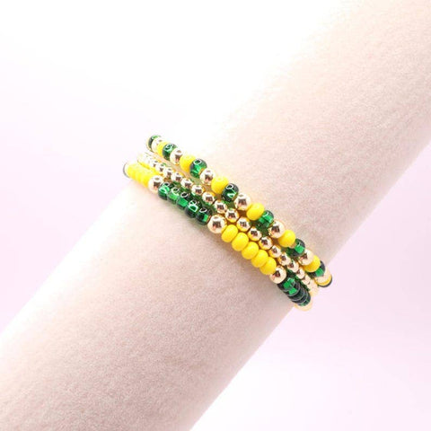 Green and Yellow Hematite Game Day Bracelet Stack