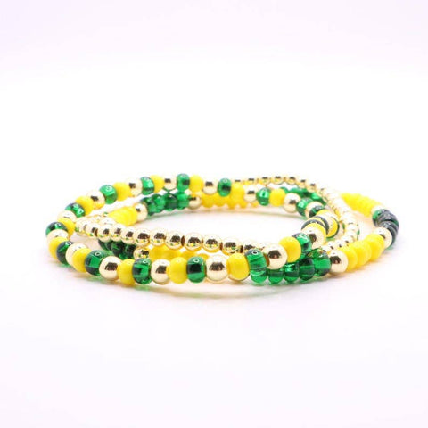 Green and Yellow Hematite Game Day Bracelet Stack