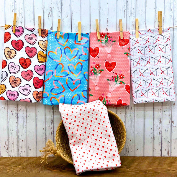 Valentines Be Mine Hearts Waffle Weave Towels