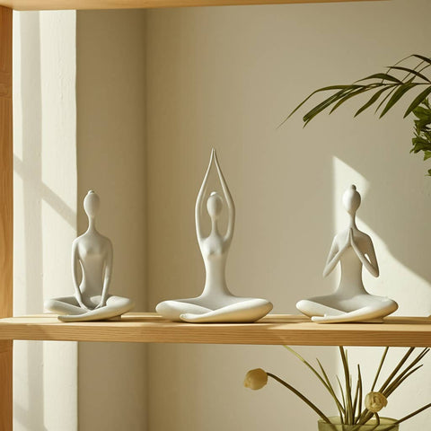 Resin Yoga Ladies Figurines Set of 3 - White, 10 in.