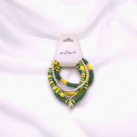 Green and Yellow Game Day Bracelet Stack