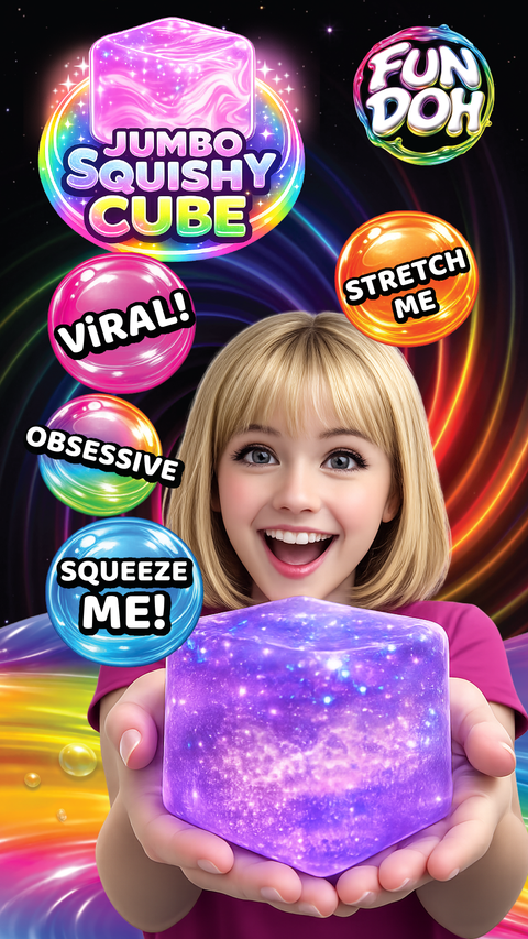Novelty Brands - Fun Doh JUMBO Squishy Cube | Viral Assortment - 6/Display