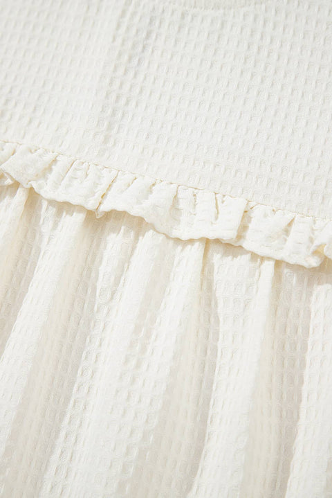 Solid Color Ruffle Trim Waffle Knit Blouse