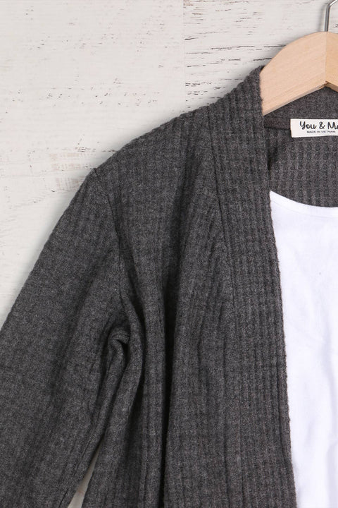 KIDS/YOUTH COZY WAFFLE POCKET CARDIGAN: Navy